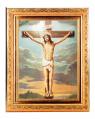  CRUCIFIXION IN A FINE DETAILED SCROLL CARVINGS ANTIQUE GOLD FRAME 